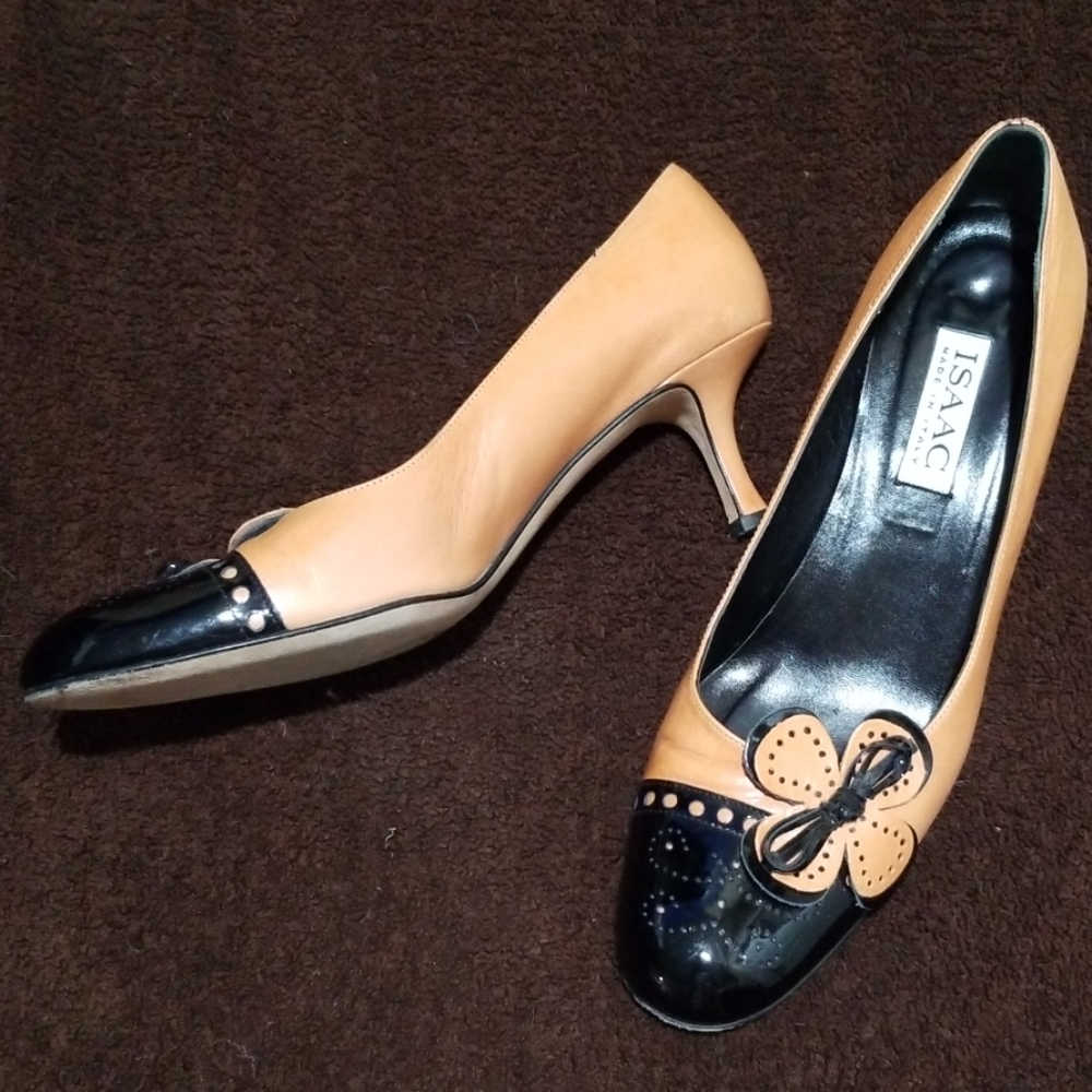ISAAC Made in‎ Italy women's kitten heel shoes 8M Leather Career Business - Picture 3 of 5
